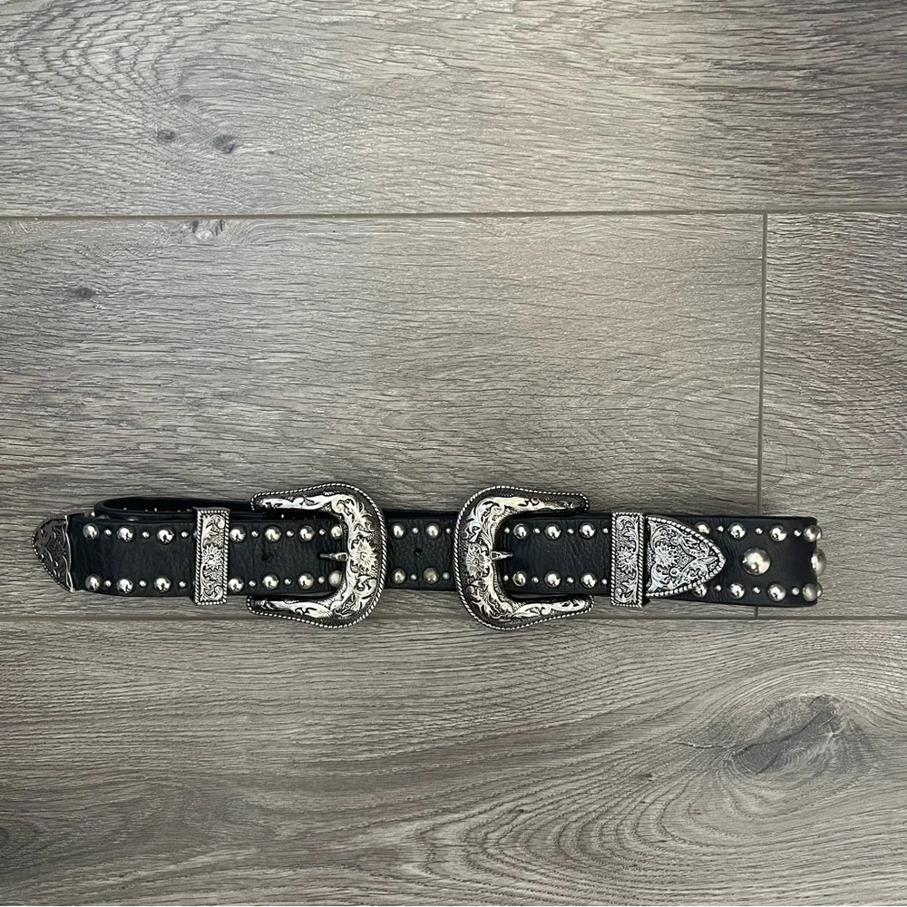 B-Low the Belt Bri Bri Waist Belt Black Leather Silver Studded Western Sz Small